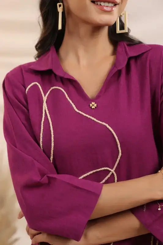 Purple Bloom Embroidered Cotton Co-ord Set