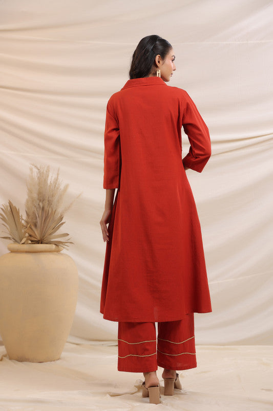 Rust Bloom Embroidered Cotton Co-ord Set