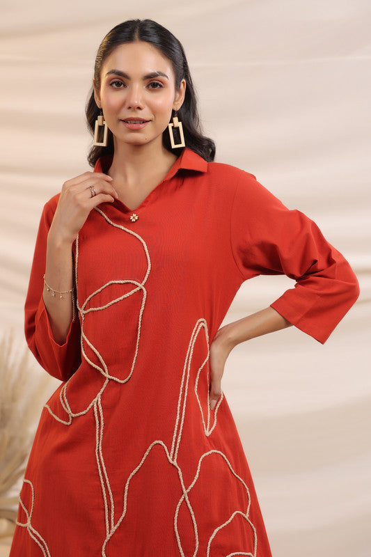 Rust Bloom Embroidered Cotton Co-ord Set