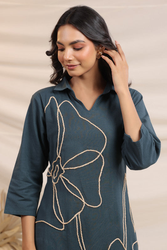Grey Bloom Cotton Flex Teal Co-Ord Set