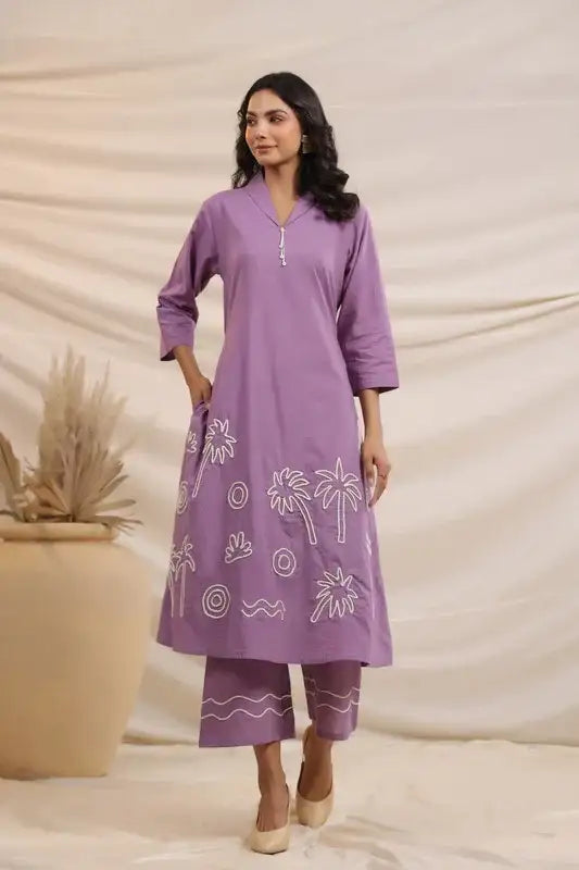 Lilac Shores Embroidered Cotton Co-ord Set