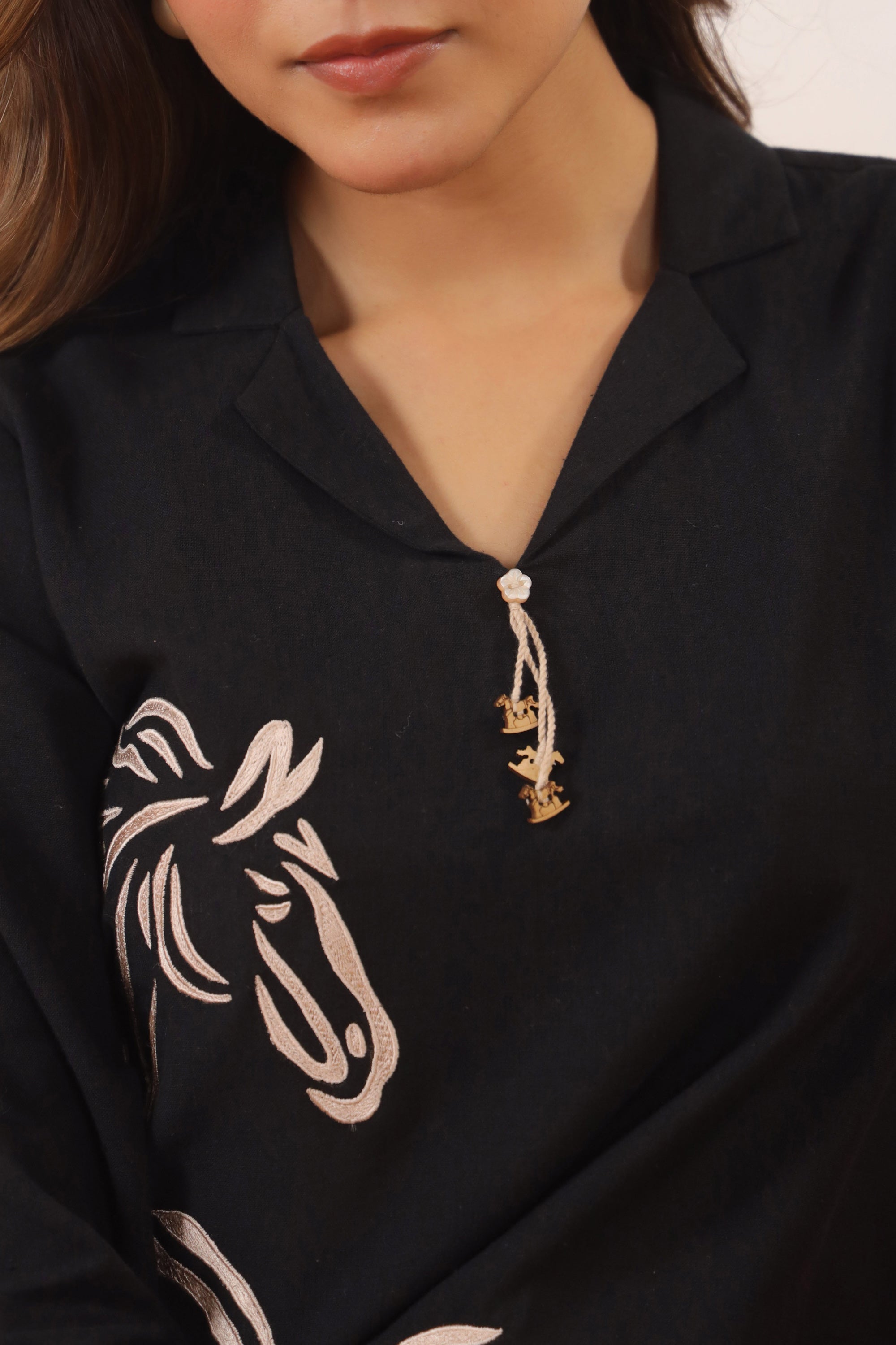 Black with Horse Motif Cotton Flex Co-ord Set