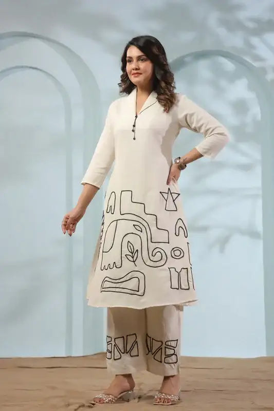 Ivory Tribal Elephant Cotton Flex Co-ord Set