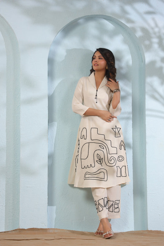 Ivory Tribal Elephant Cotton Flex Co-ord Set