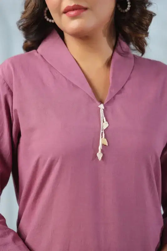 Mauve Long Abstract Embroidery Cotton Co-ord Set