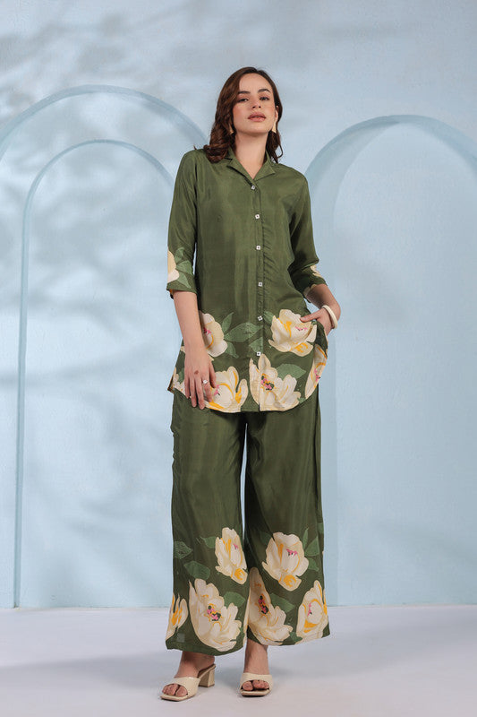 Blooming Grace in Olive Green Co-Ord Set