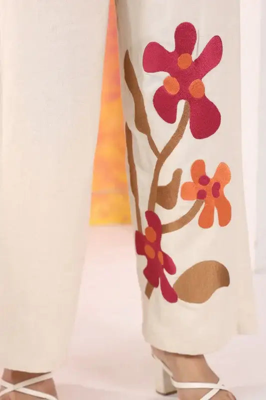 Berry Bloom Wine Cotton Flex Embroidered Co-ord Set