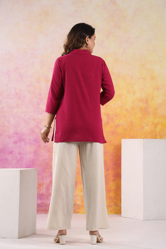 Berry Bloom Wine Cotton Flex Embroidered Co-ord Set