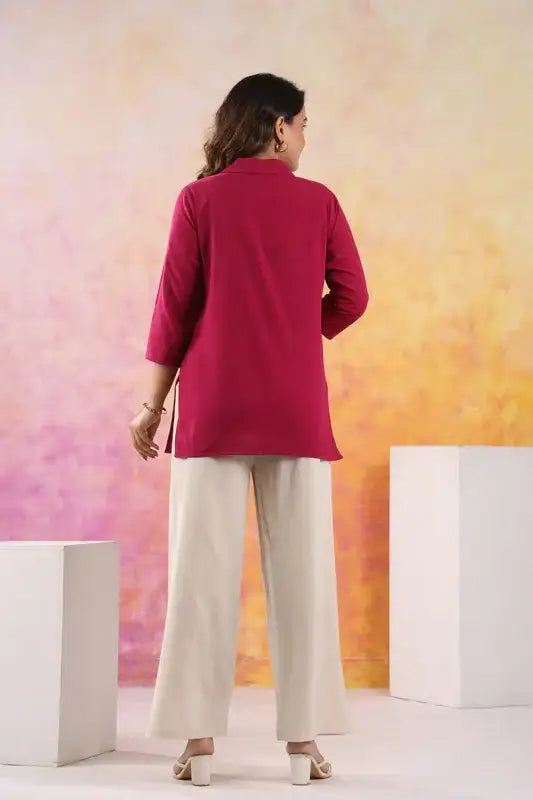 Berry Bloom Wine Cotton Flex Embroidered Co-ord Set