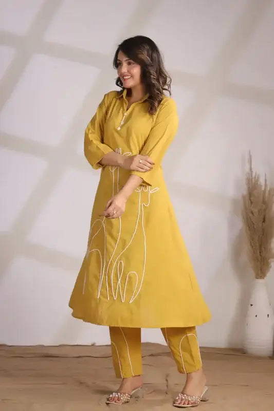 Golden Giraffe Mustard Yellow Cotton Co-ord Set