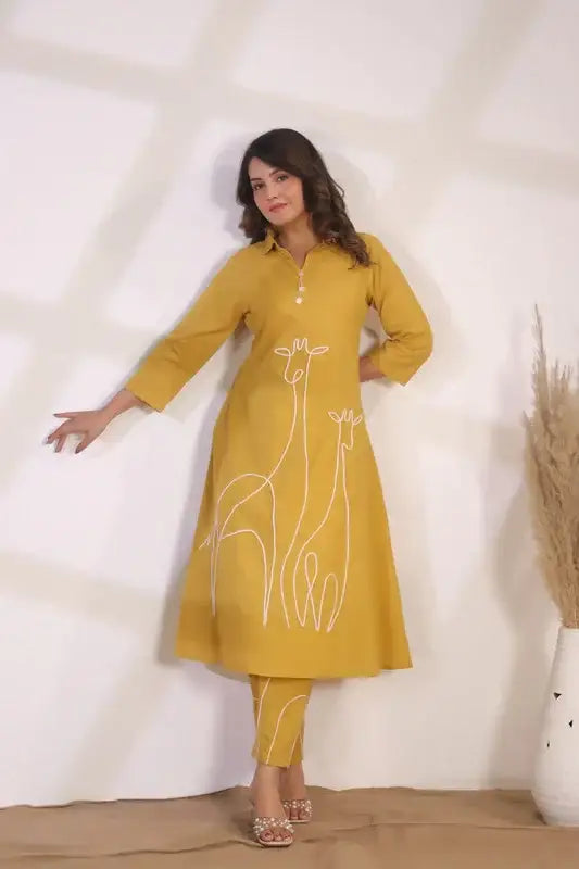 Golden Giraffe Mustard Yellow Cotton Co-ord Set