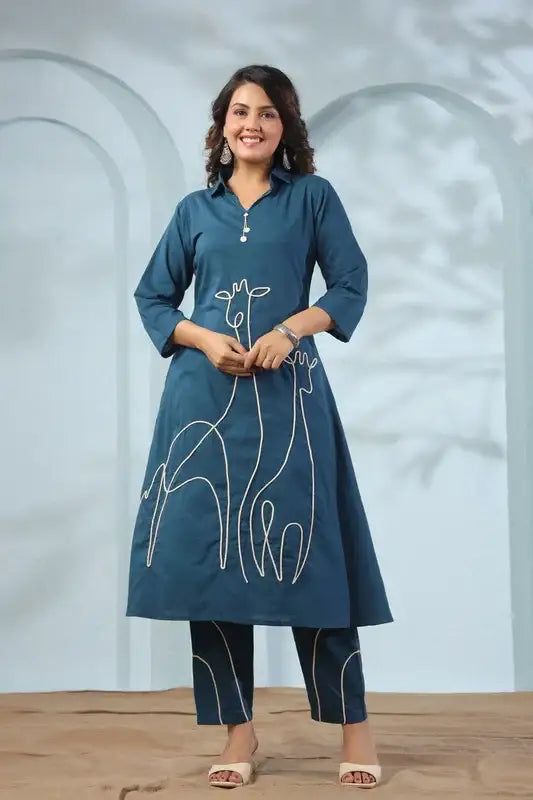 Giraffe Glance Blue Cotton Co-ord Set