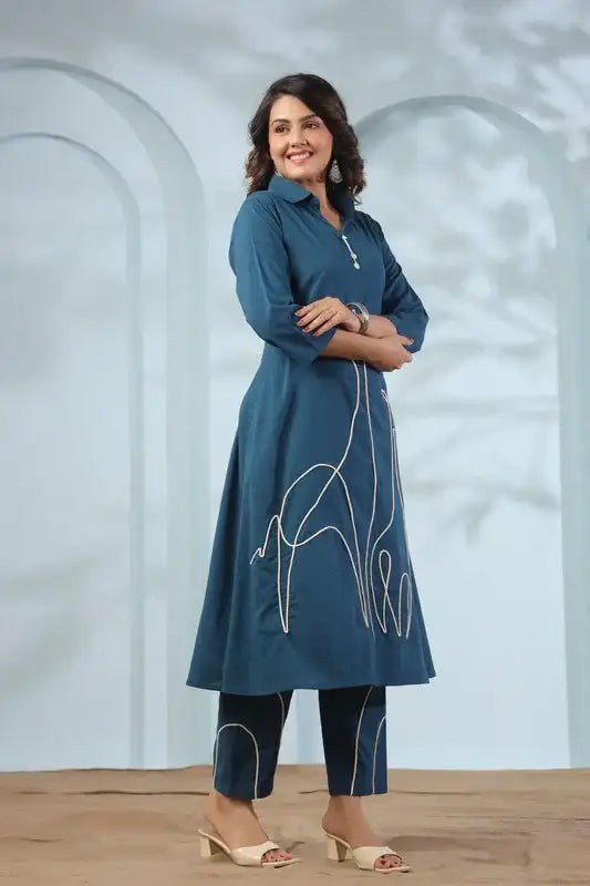 Giraffe Glance Blue Cotton Co-ord Set