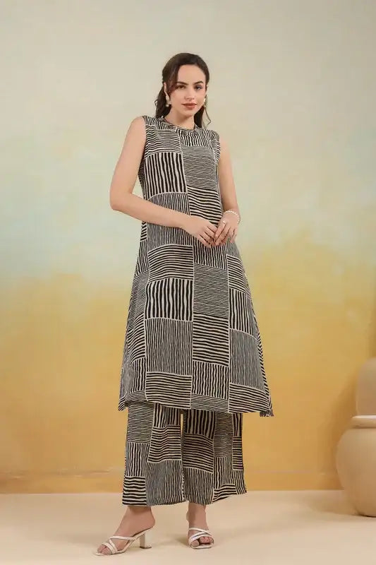 Black & White Maze Russian Silk Co-ord Set