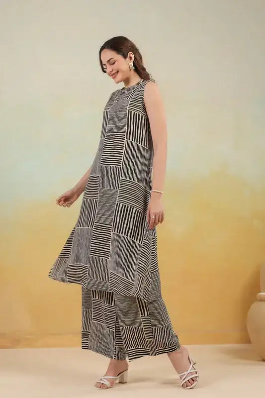 Black & White Maze Russian Silk Co-ord Set