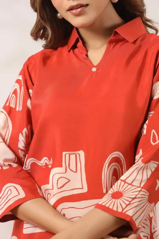 Orange Tropical Aura Russian Silk Co-ord Set