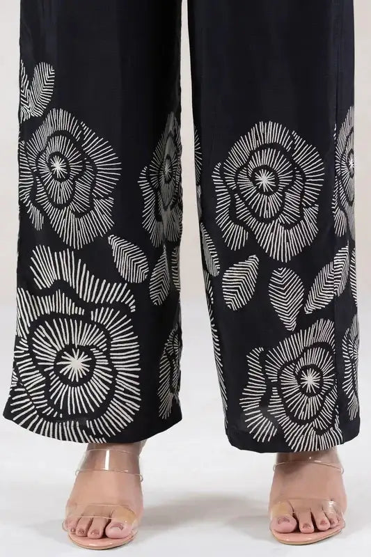 Bold Bloom in Black Printed Russian Silk Co-ord Set