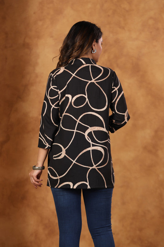 Black Swirl Printed Russian Silk Top