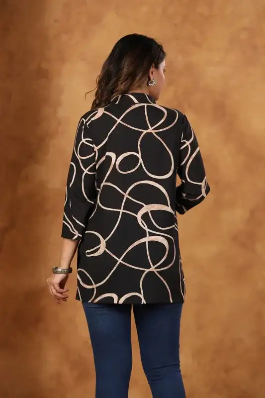 Black Swirl Printed Russian Silk Top