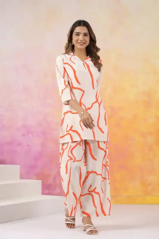 Tangerine Traces Russian Silk Co-ord Set