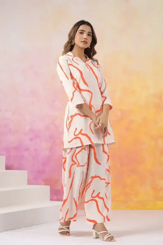 Tangerine Traces Russian Silk Co-ord Set