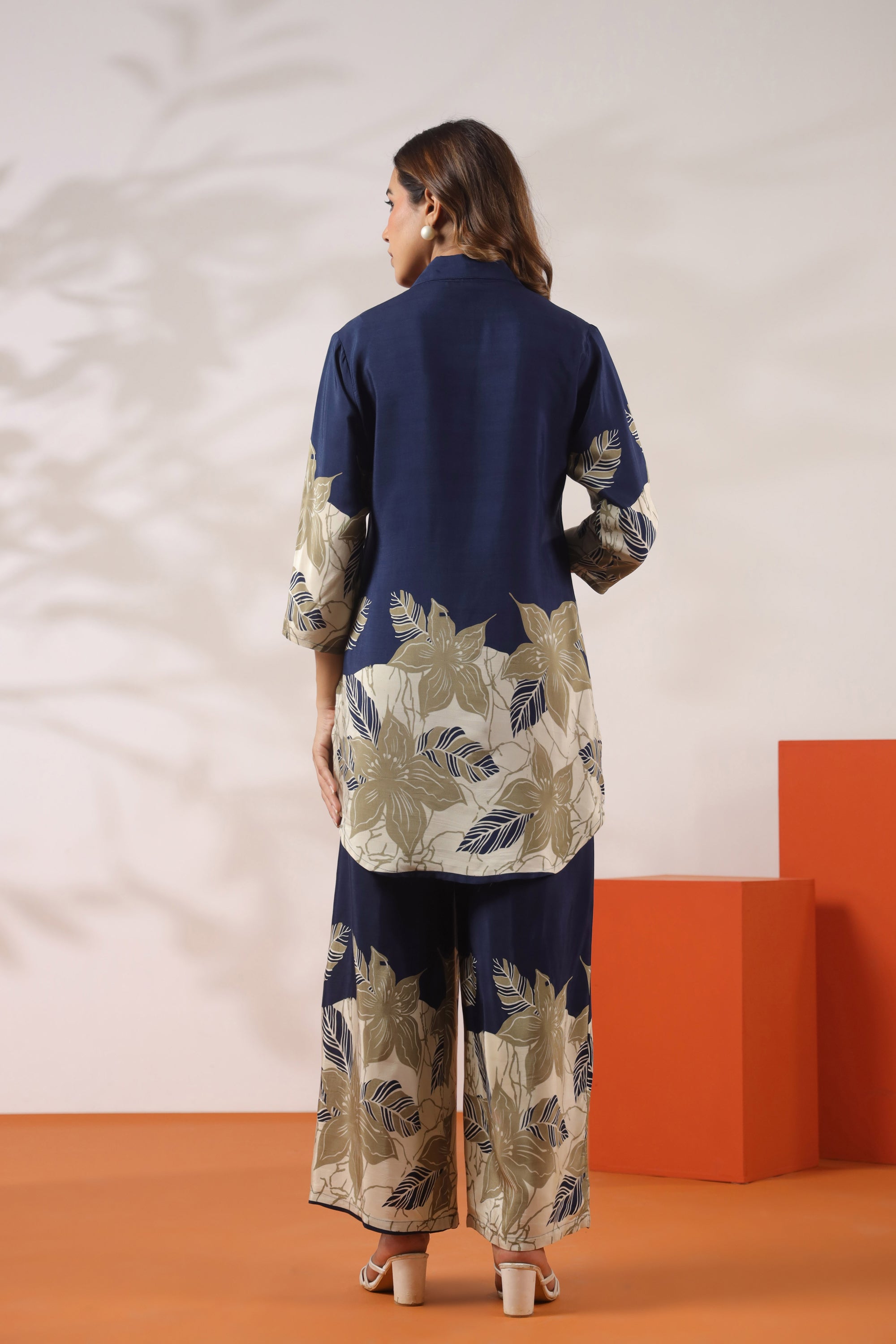 Blue Floral Printed Russian Silk Co-ord Set