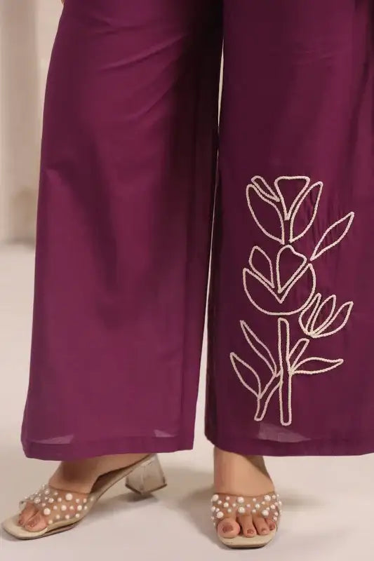 Plum Bloom Purple Embroidered Cotton Co-ord Set