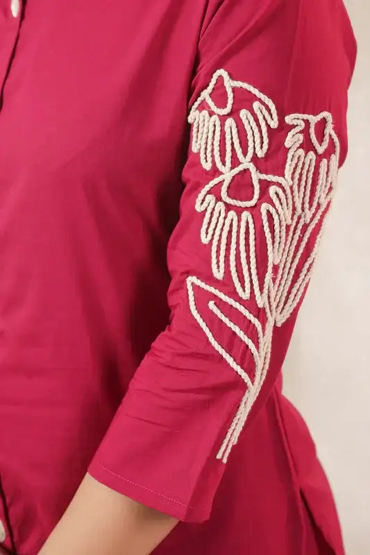 Fuchsia Floral Embroidered Cotton Co-ord Set