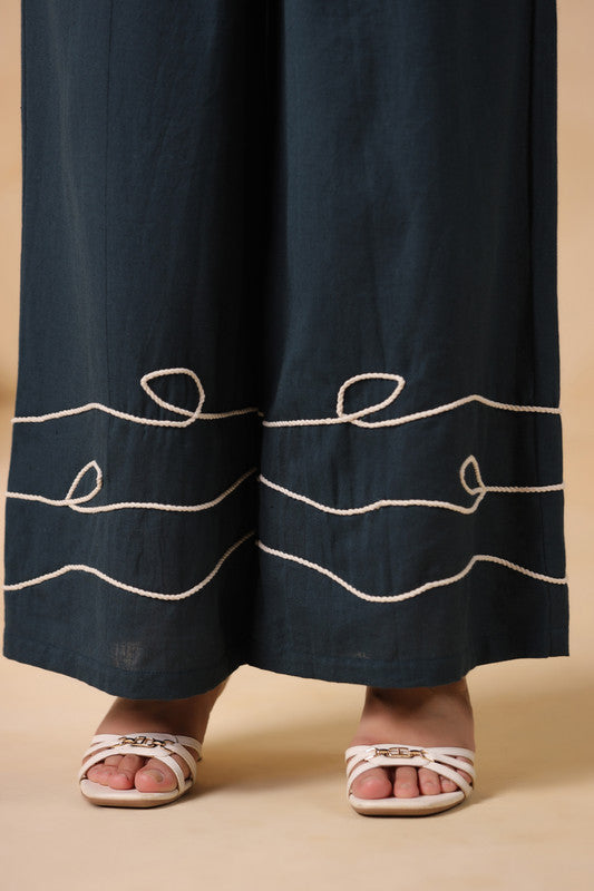 Teal Green Floral Embroidered Cotton Flex Co-ord Set