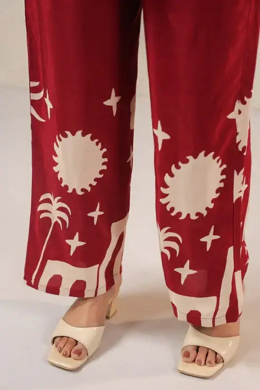 Desert Mirage Red Printed Russian Silk Co-ord Set