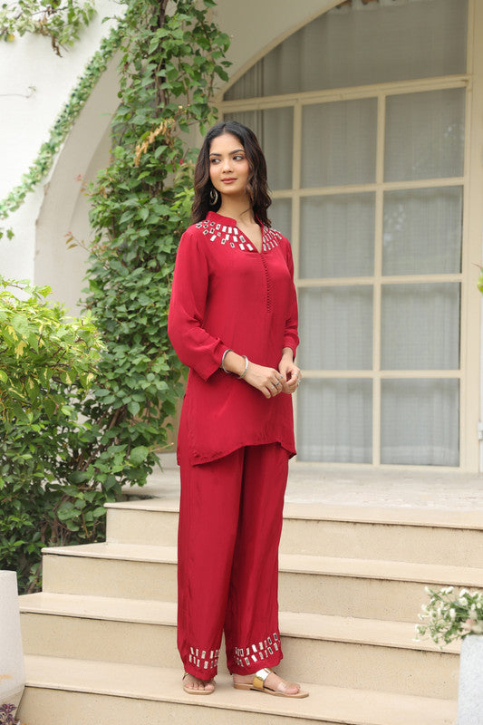 Mirror Embellished Maroon Co-ord Set