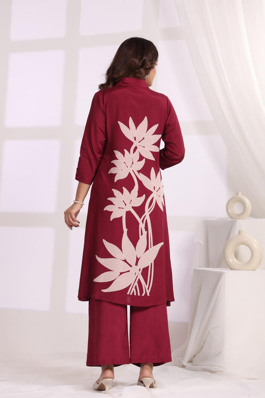 Crimson Leaf Symphony Russian Silk Co-ord Set