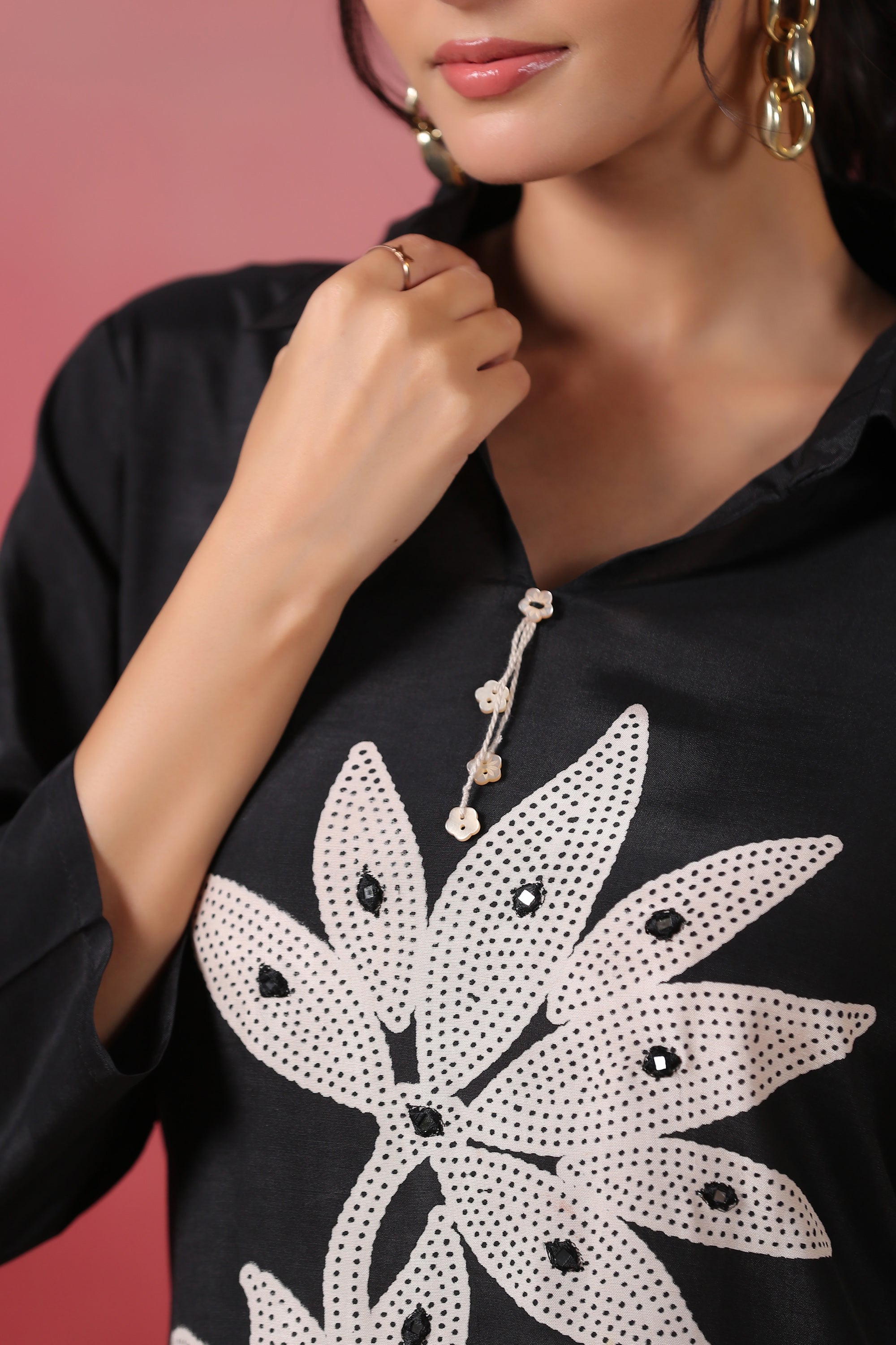 Black Hand Embroidered Russian Silk Co-ord Set