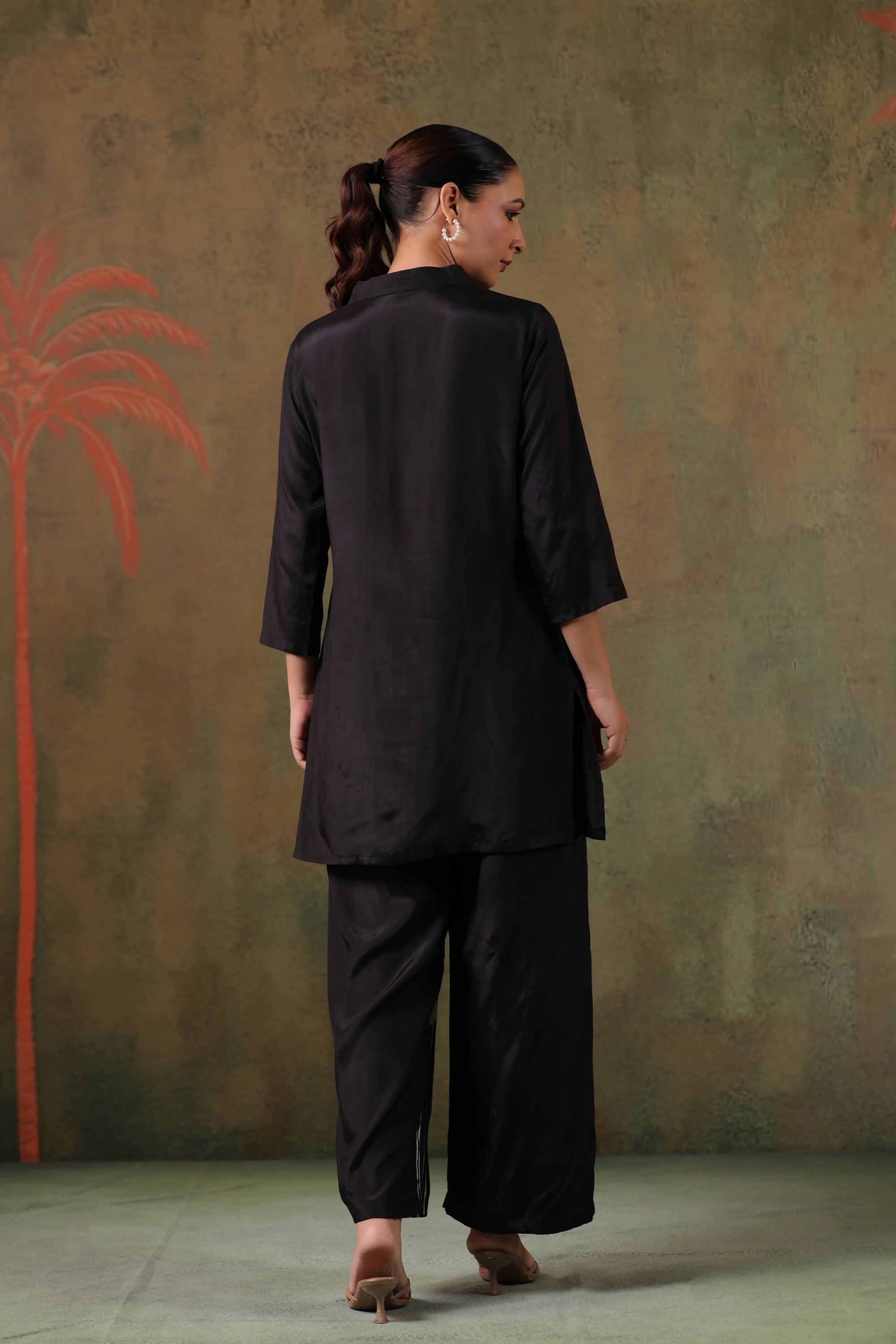 Elegant Midnight Floral Printed Russian Silk Co-ord Set