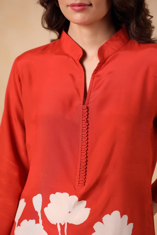 Rust Bloom Hand-Painted Floral Russian Silk Co-ord Set