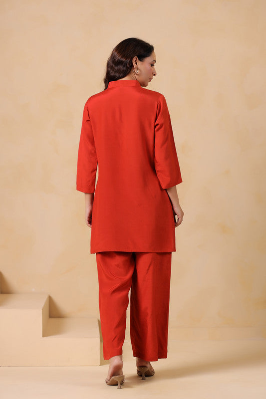 Rust Bloom Hand-Painted Floral Russian Silk Co-ord Set