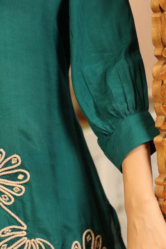 Elegant Emerald Green Embroidered Russian Silk Co-ord Set
