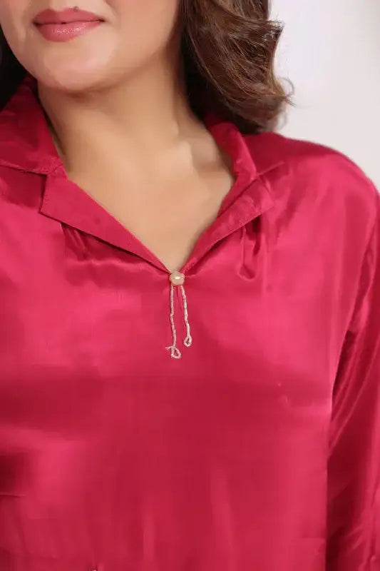 Pink Embroidered Tunic Russian Silk Co-ord Set