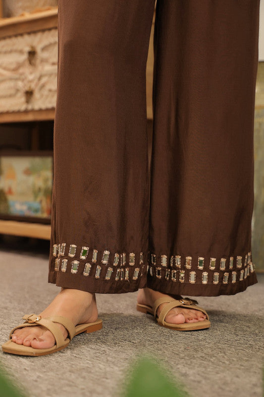 Mocha Mirror Hand Embellished Glow Russian Silk Co-ord Set