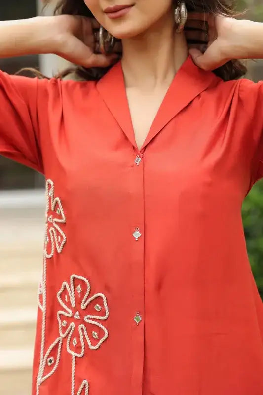 Rusty Bloom Embroidered Russian Silk Co-ord Set