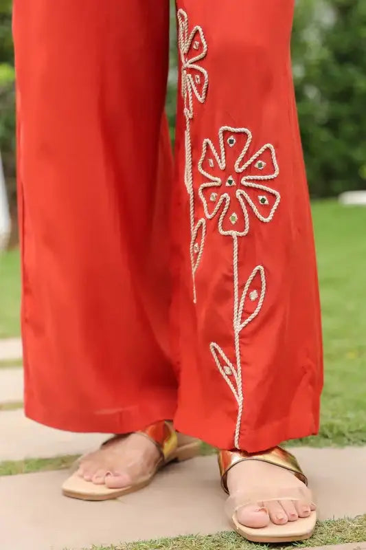 Rusty Bloom Embroidered Russian Silk Co-ord Set