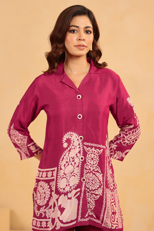 Majestic Wine Heritage Printed Russian Silk Co-ord Set