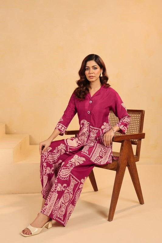 Majestic Wine Heritage Printed Russian Silk Co-ord Set