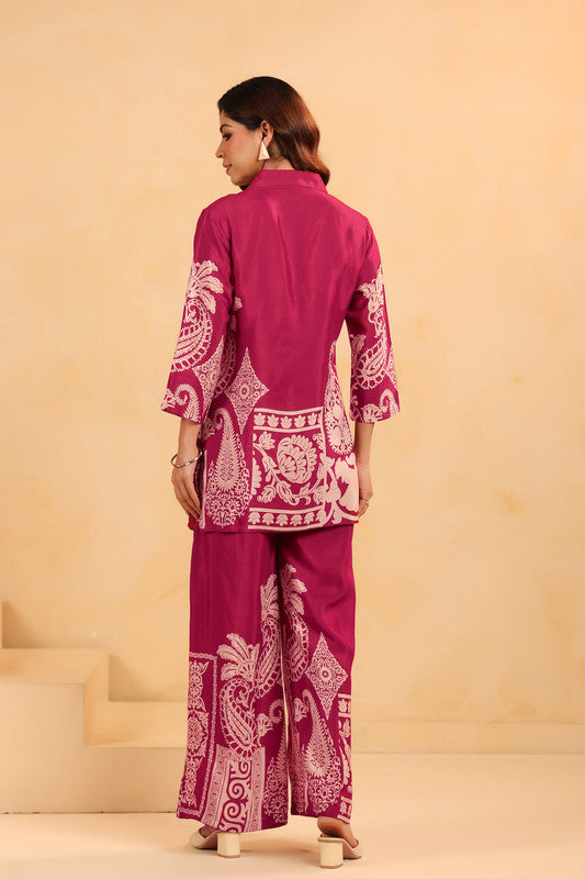 Majestic Wine Heritage Printed Russian Silk Co-ord Set