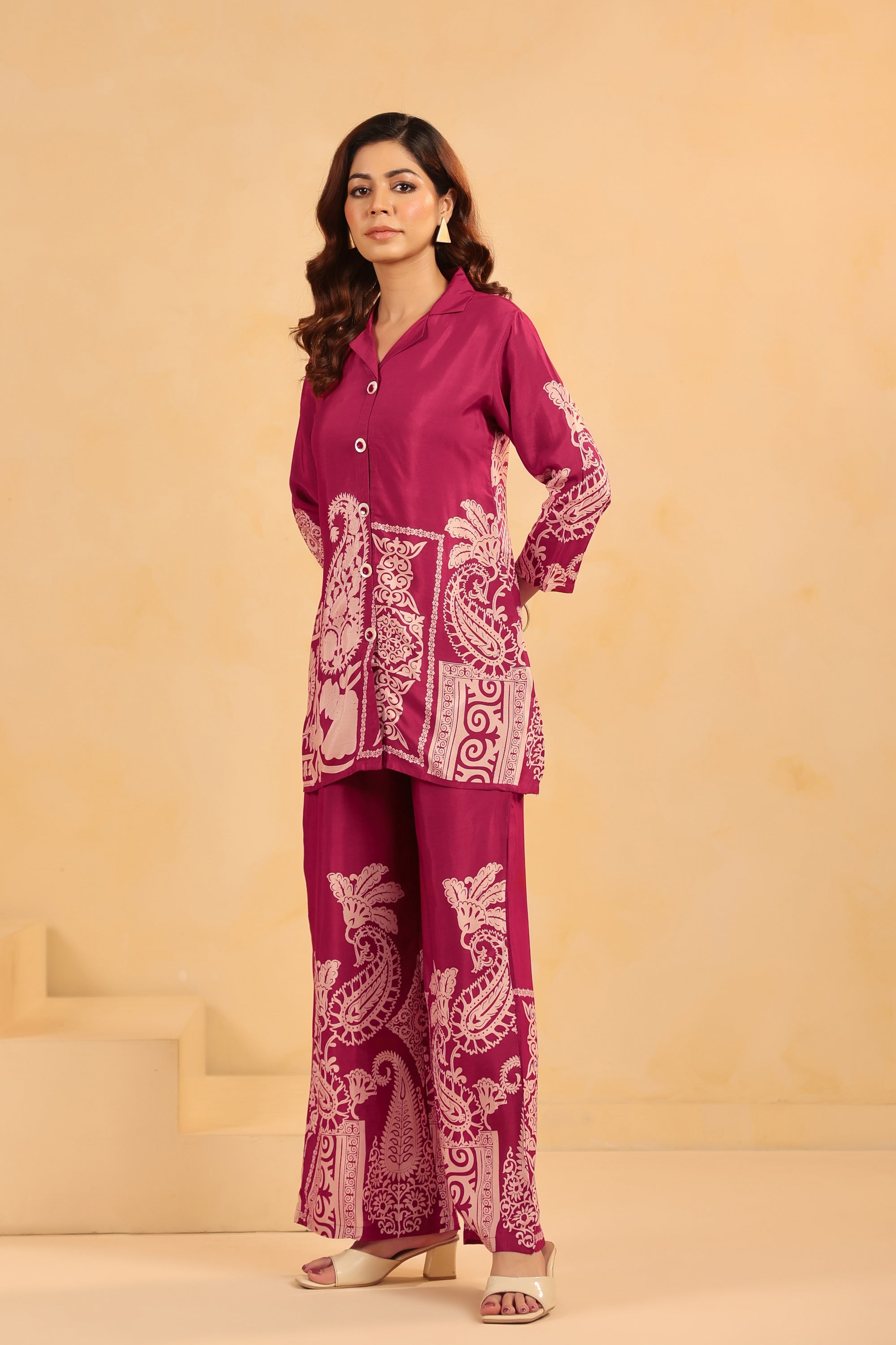 Majestic Wine Heritage Printed Russian Silk Co-ord Set