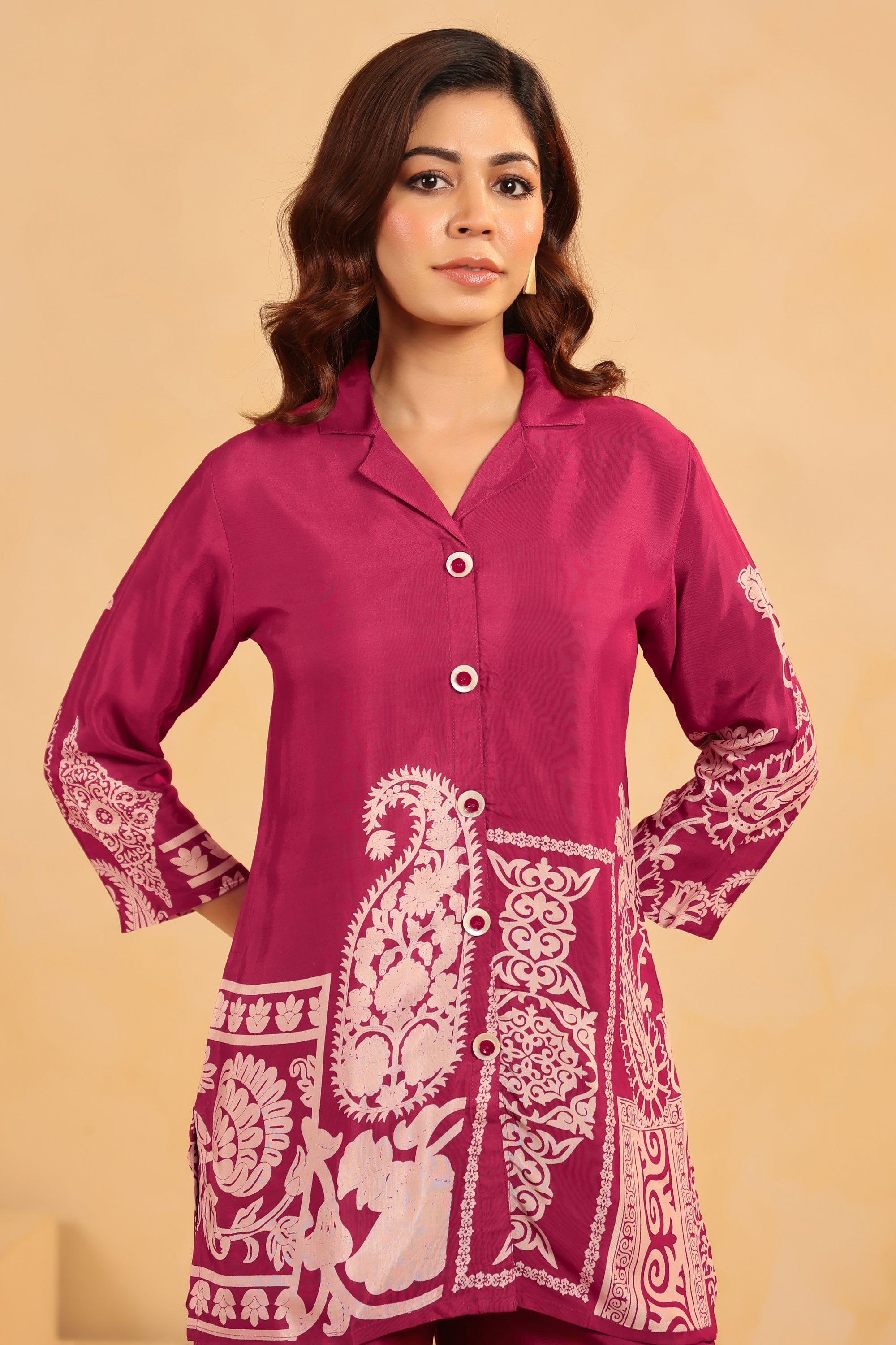 Majestic Wine Heritage Printed Russian Silk Co-ord Set