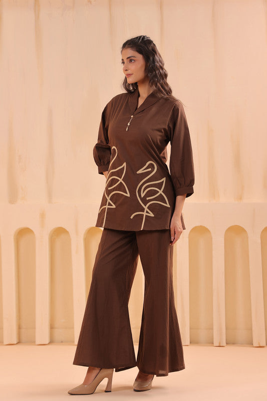 Coffee Chic Flamingo Pattern Cotton Co-ord Set