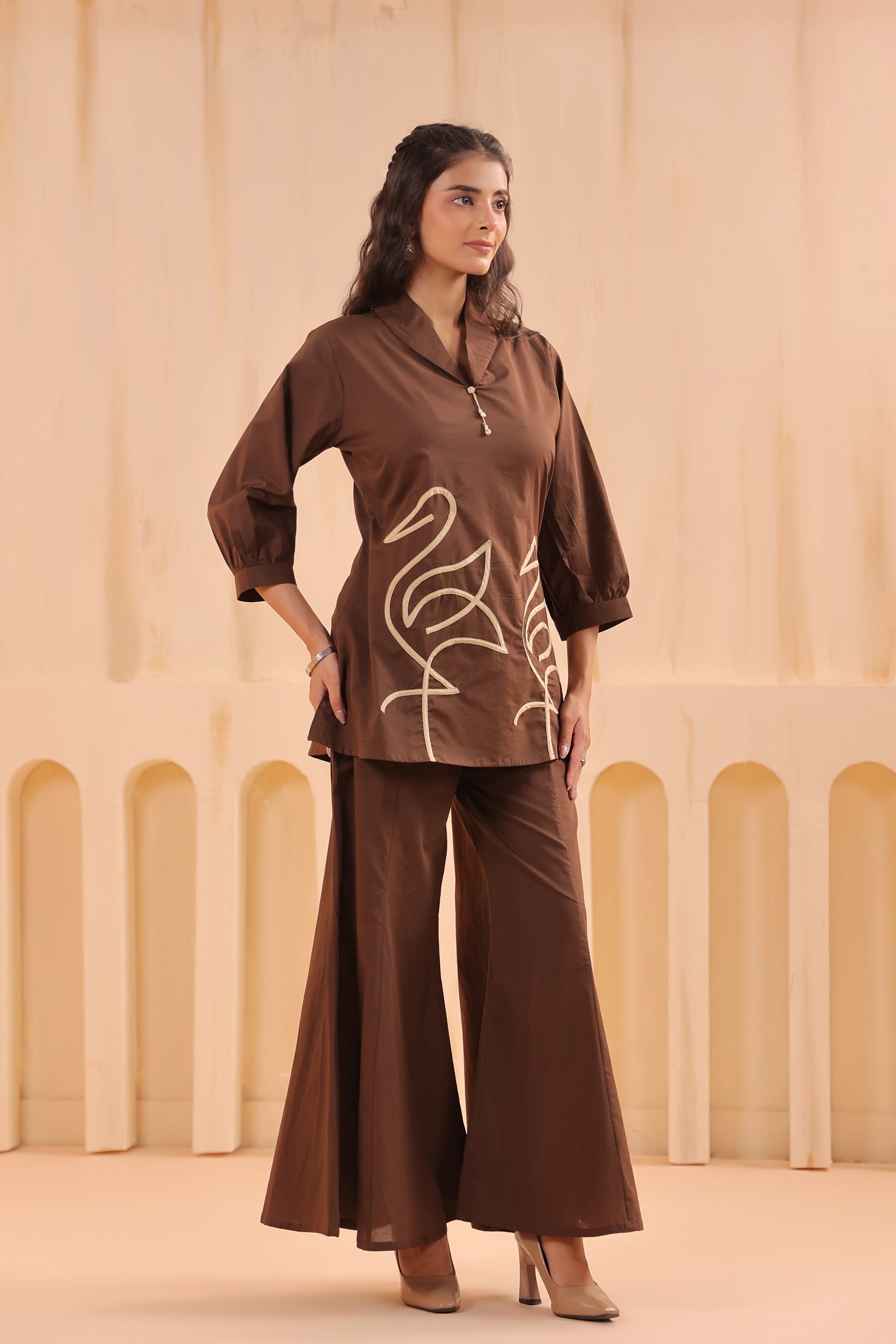 Mocha Chic Flamingo Cotton Co-ord Set