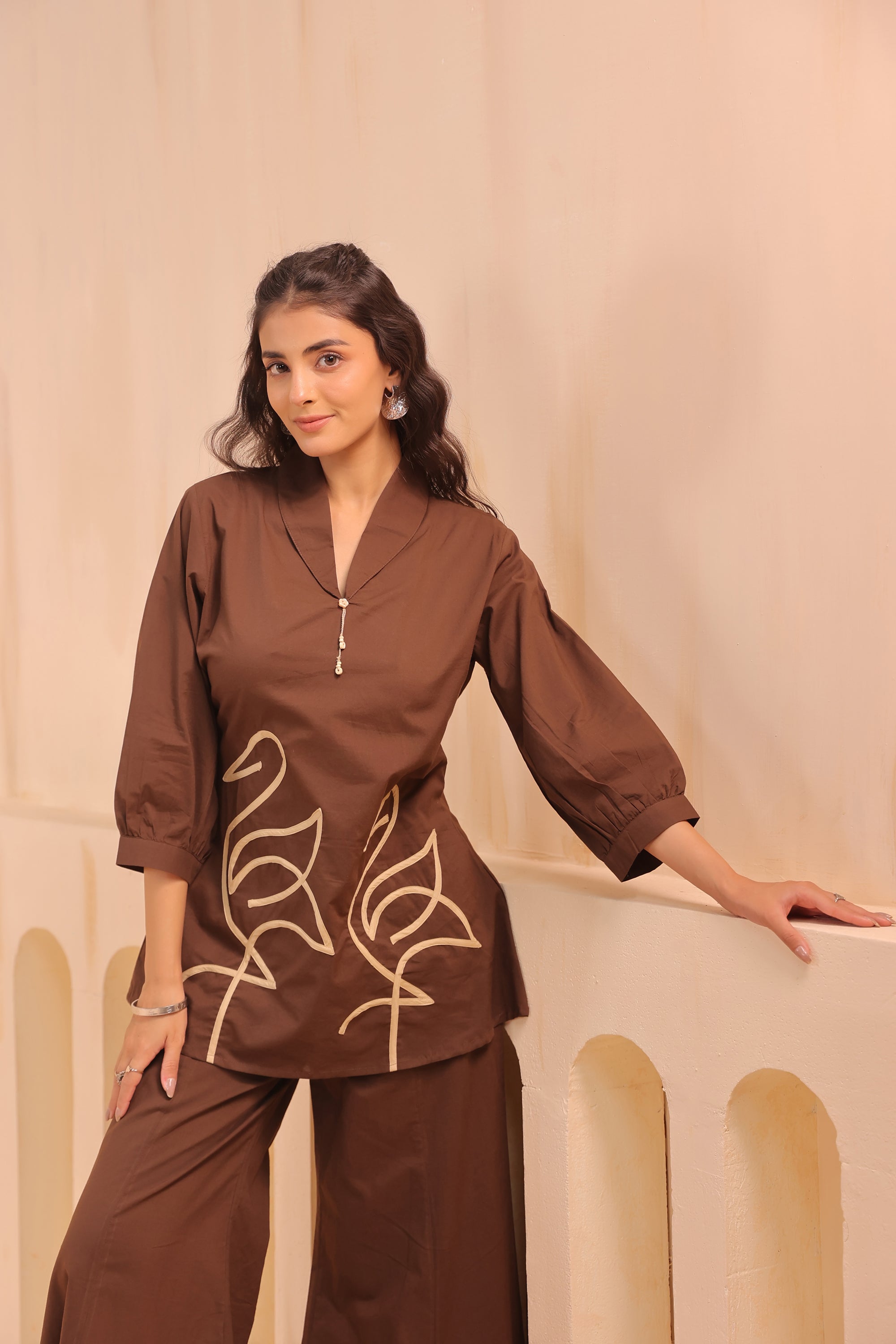 Mocha Chic Flamingo Cotton Co-ord Set