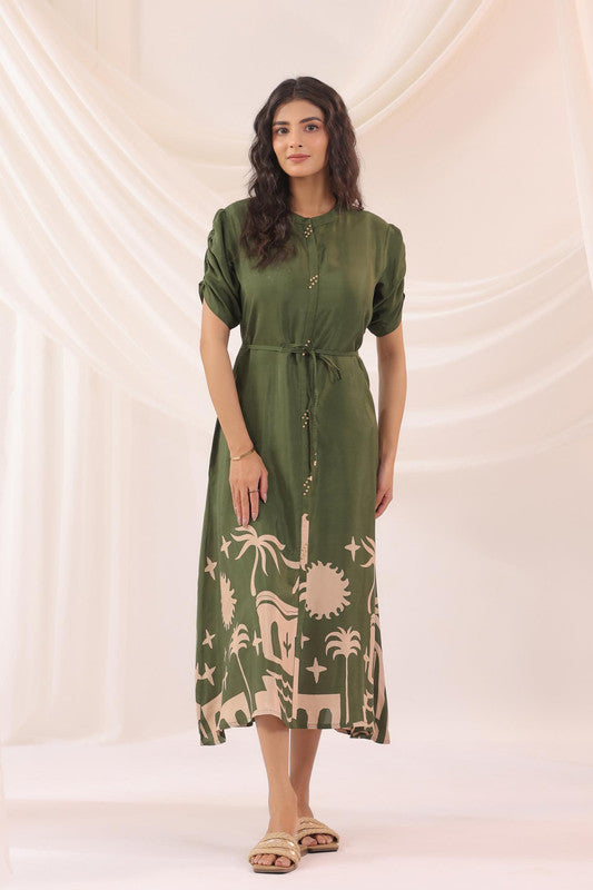 Olive Haven Scenic Printed Russian Silk Dress